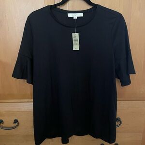 LOFT Black Ruffled Short Sleeve T-Shirt